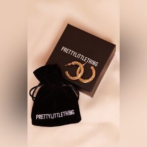 NWT Pretty Little Thing Real Gold Plated Twisted Classic Hoop Push Back Earrings